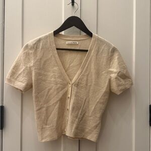 Reformation Cream Short Sleeve Cashmere Cardigan